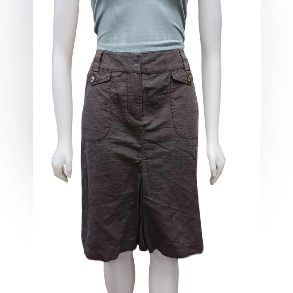 Casual Bandolera Linen Blend Grey Midi Skirt Size 40